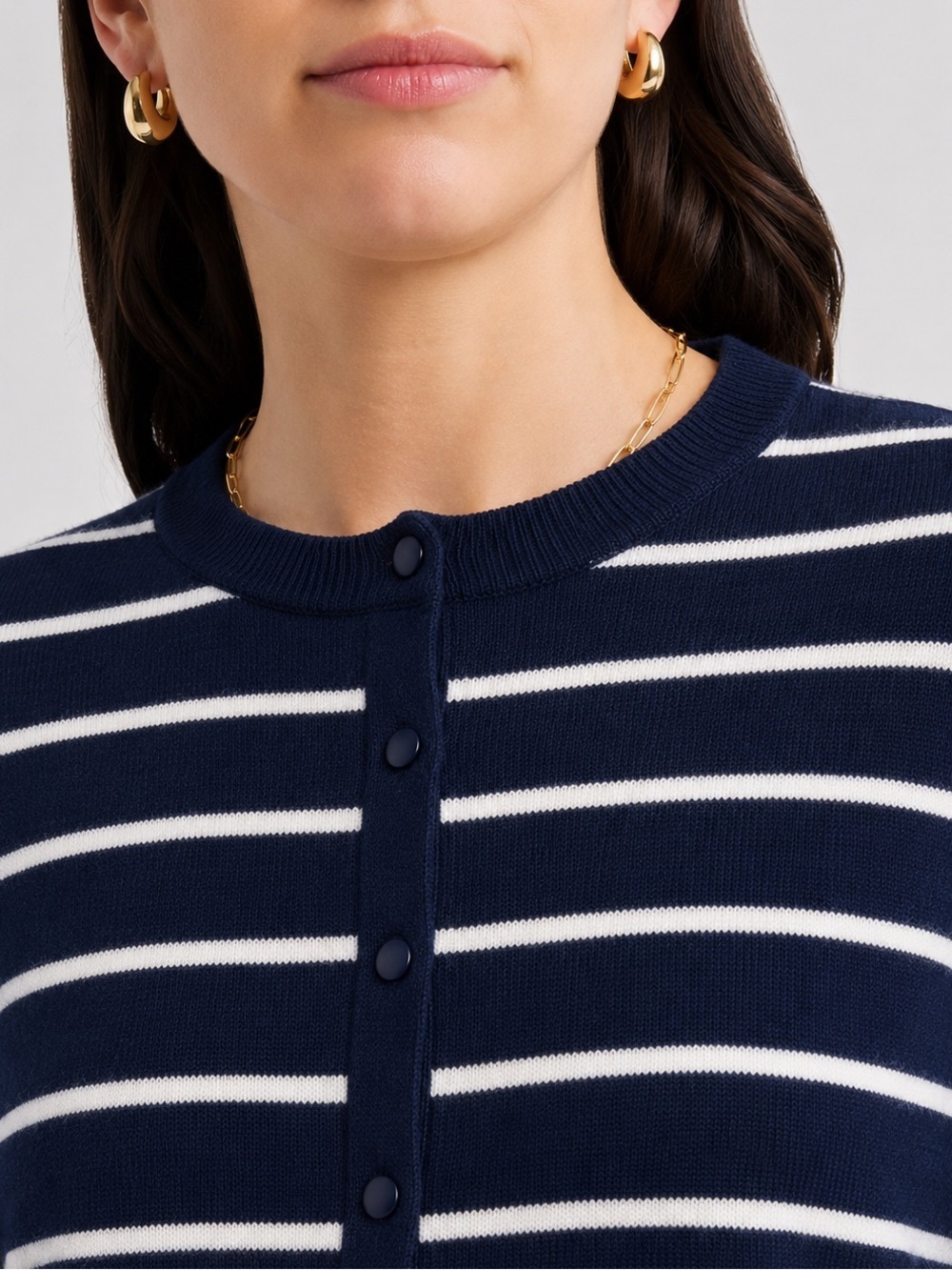 Caslon Merino Wool Blend Striped Cardigan Navy White XL NWT Crewneck - Picture 3 of 8
